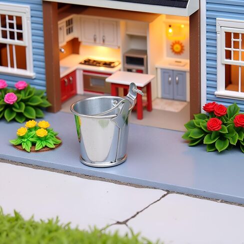Silver 1/12 Miniature Bucket Dollhouse Decoration Accessories, DIY Doll House Kit in Saudi Arabia