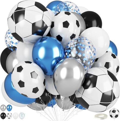 Soccer Balloons, Metallic Blue Silver Balloons with 18 Inch Soccer Ball Foil Print Balloon for Sport Theme Party Decorations, Chrome Silver Blue Confetti Balloon for Boys Men Birthday in Kuwait