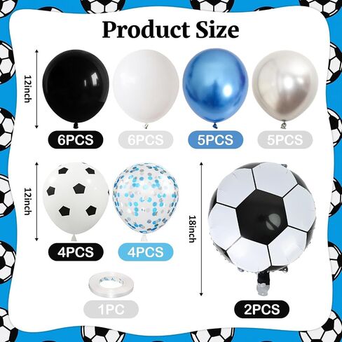 Soccer Balloons, Metallic Blue Silver Balloons with 18 Inch Soccer Ball Foil Print Balloon for Sport Theme Party Decorations, Chrome Silver Blue Confetti Balloon for Boys Men Birthday in Kuwait