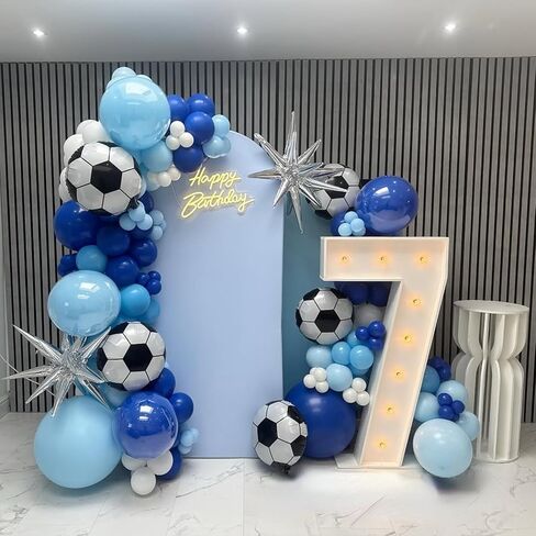 Soccer Balloons, Metallic Blue Silver Balloons with 18 Inch Soccer Ball Foil Print Balloon for Sport Theme Party Decorations, Chrome Silver Blue Confetti Balloon for Boys Men Birthday in Kuwait