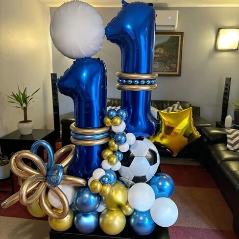 Soccer Balloons, Metallic Blue Silver Balloons with 18 Inch Soccer Ball Foil Print Balloon for Sport Theme Party Decorations, Chrome Silver Blue Confetti Balloon for Boys Men Birthday in Kuwait