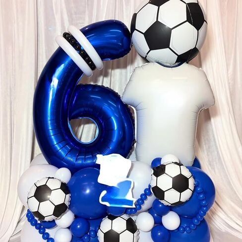 Soccer Balloons, Metallic Blue Silver Balloons with 18 Inch Soccer Ball Foil Print Balloon for Sport Theme Party Decorations, Chrome Silver Blue Confetti Balloon for Boys Men Birthday in Kuwait