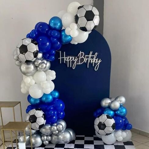 Soccer Balloons, Metallic Blue Silver Balloons with 18 Inch Soccer Ball Foil Print Balloon for Sport Theme Party Decorations, Chrome Silver Blue Confetti Balloon for Boys Men Birthday in Kuwait