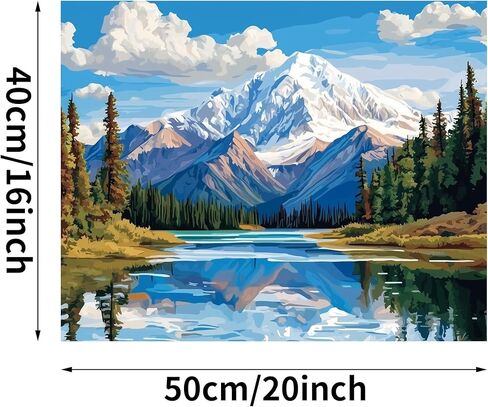 Saint Elias Mountain Paint حسب الرقم للبالغين ، طلاء جبال Saint Elias حسب عدد اللوحة DIY Canvas ، مشهد للهدية ، ديكور الجدار المنزلي - المناظر الطبيعية للثلج Mount Green Tree Lake (16x20inch) in Kuwait