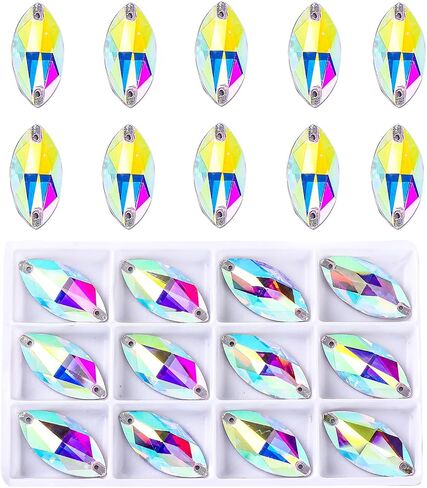Swthony 72pcs 9 × 18 ملم AB حصان على شكل عين خياطة على أحجار الراين لصياغة ، والأحجار الكريستانية المجوهرات الفضية المطلية بالفضة مع فتحتين لثغرات للملابس الحرف اليدوية in Kuwait