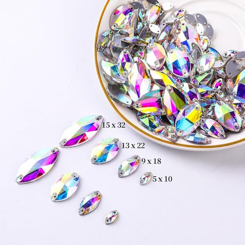 Swthony 72pcs 9 × 18 ملم AB حصان على شكل عين خياطة على أحجار الراين لصياغة ، والأحجار الكريستانية المجوهرات الفضية المطلية بالفضة مع فتحتين لثغرات للملابس الحرف اليدوية in Kuwait