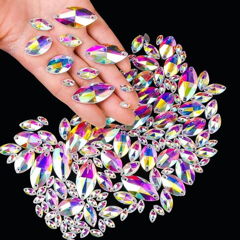Swthony 72pcs 9 × 18 ملم AB حصان على شكل عين خياطة على أحجار الراين لصياغة ، والأحجار الكريستانية المجوهرات الفضية المطلية بالفضة مع فتحتين لثغرات للملابس الحرف اليدوية in Kuwait