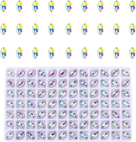 Swthony 72pcs 9 × 18 ملم AB حصان على شكل عين خياطة على أحجار الراين لصياغة ، والأحجار الكريستانية المجوهرات الفضية المطلية بالفضة مع فتحتين لثغرات للملابس الحرف اليدوية in Kuwait