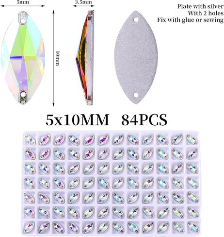 Swthony 72pcs 9 × 18 ملم AB حصان على شكل عين خياطة على أحجار الراين لصياغة ، والأحجار الكريستانية المجوهرات الفضية المطلية بالفضة مع فتحتين لثغرات للملابس الحرف اليدوية in Kuwait