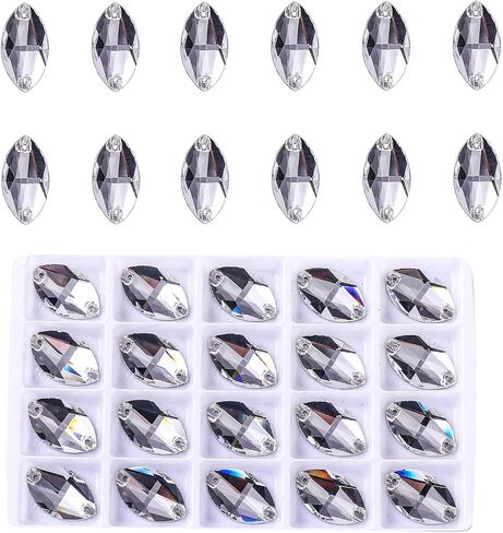 Swthony 72pcs 9 × 18 ملم AB حصان على شكل عين خياطة على أحجار الراين لصياغة ، والأحجار الكريستانية المجوهرات الفضية المطلية بالفضة مع فتحتين لثغرات للملابس الحرف اليدوية in Kuwait