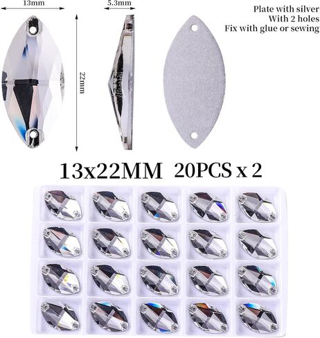 Swthony 72pcs 9 × 18 ملم AB حصان على شكل عين خياطة على أحجار الراين لصياغة ، والأحجار الكريستانية المجوهرات الفضية المطلية بالفضة مع فتحتين لثغرات للملابس الحرف اليدوية in Kuwait