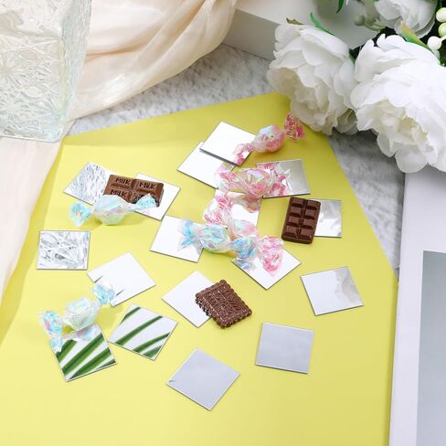200 Pcs Mini Square Mirror Tiles 1 Inch Adhesive Small Craft Mirrors Acrylic Mirror Wall Stickers for Home Wall Table Decor Crafts DIY Projects in Kuwait