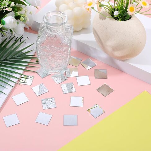 200 Pcs Mini Square Mirror Tiles 1 Inch Adhesive Small Craft Mirrors Acrylic Mirror Wall Stickers for Home Wall Table Decor Crafts DIY Projects in Kuwait