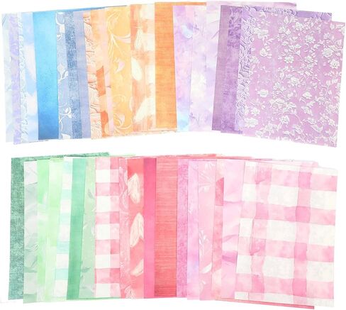 48 Sheets Scrap Book Paper, Pastel paper and Mesh Fabric Assorted Set, Vintage Mesh Fabric Craft Kit for Planner Bullet Junk Journal Supplies, Scrapbook Photo Album Decor (7x5 Inches) in Saudi Arabia