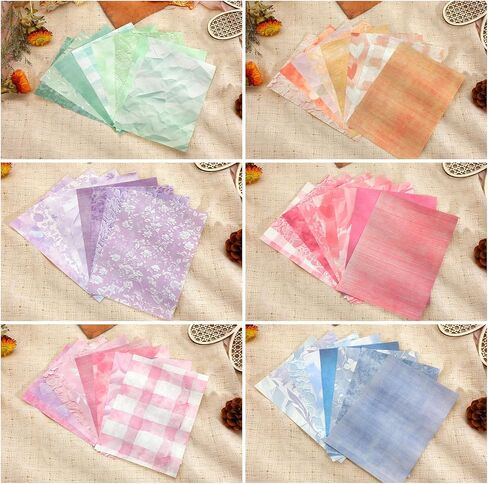 48 Sheets Scrap Book Paper, Pastel paper and Mesh Fabric Assorted Set, Vintage Mesh Fabric Craft Kit for Planner Bullet Junk Journal Supplies, Scrapbook Photo Album Decor (7x5 Inches) in Saudi Arabia