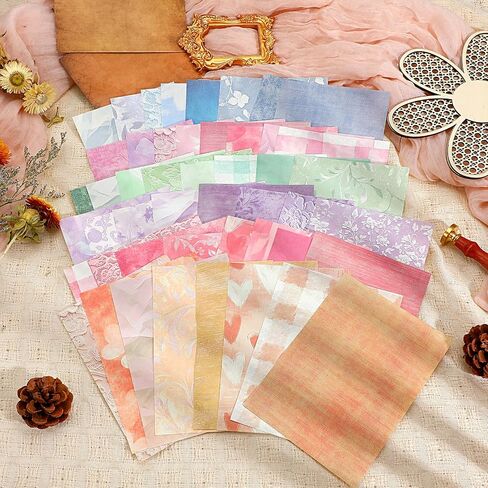 48 Sheets Scrap Book Paper, Pastel paper and Mesh Fabric Assorted Set, Vintage Mesh Fabric Craft Kit for Planner Bullet Junk Journal Supplies, Scrapbook Photo Album Decor (7x5 Inches) in Saudi Arabia