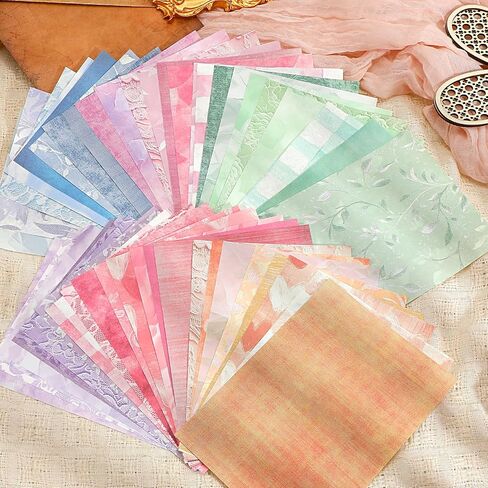 48 Sheets Scrap Book Paper, Pastel paper and Mesh Fabric Assorted Set, Vintage Mesh Fabric Craft Kit for Planner Bullet Junk Journal Supplies, Scrapbook Photo Album Decor (7x5 Inches) in Saudi Arabia