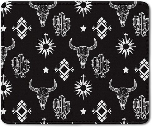 Boho Western Cow Skull Aztec Black Mouse Pad ، Western Cow Print for Home Office Dorm Computers Supplies Supplies Supplies Desk Accessors Mousepad ، 7.9x7.9 Inch ، J053 in Kuwait