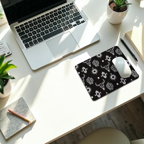 Boho Western Cow Skull Aztec Black Mouse Pad ، Western Cow Print for Home Office Dorm Computers Supplies Supplies Supplies Desk Accessors Mousepad ، 7.9x7.9 Inch ، J053 in Kuwait
