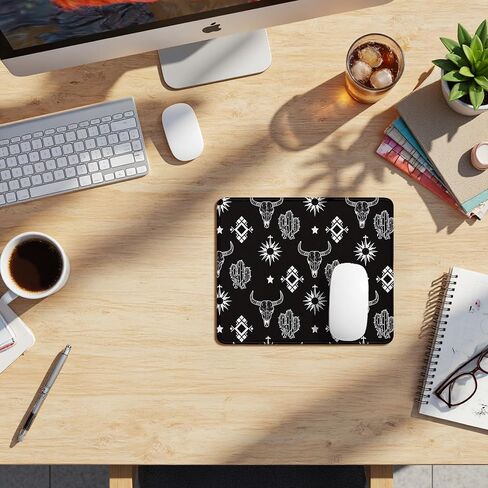 Boho Western Cow Skull Aztec Black Mouse Pad ، Western Cow Print for Home Office Dorm Computers Supplies Supplies Supplies Desk Accessors Mousepad ، 7.9x7.9 Inch ، J053 in Kuwait