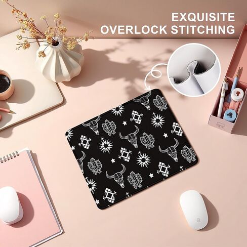 Boho Western Cow Skull Aztec Black Mouse Pad ، Western Cow Print for Home Office Dorm Computers Supplies Supplies Supplies Desk Accessors Mousepad ، 7.9x7.9 Inch ، J053 in Kuwait
