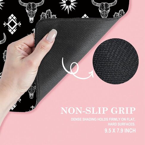 Boho Western Cow Skull Aztec Black Mouse Pad ، Western Cow Print for Home Office Dorm Computers Supplies Supplies Supplies Desk Accessors Mousepad ، 7.9x7.9 Inch ، J053 in Kuwait