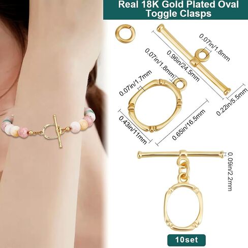 Beebeecraft 1 Box 10 مجموعات تبديل مجوهرات Clasp مجموعات حقيقية 18K الذهب المطلي النحاس البيضاوي T بار الارتباط in Saudi Arabia