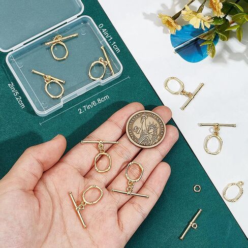 Beebeecraft 1 Box 10 مجموعات تبديل مجوهرات Clasp مجموعات حقيقية 18K الذهب المطلي النحاس البيضاوي T بار الارتباط in Saudi Arabia