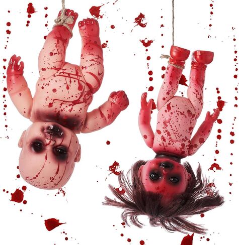 4 Pcs Halloween Creepy Dolls, 10 Inch Bloody Zombie Haunted Dolls, Scary Hanging Ghost Haunted with Rope for Halloween Horror Decoration Outdoor Indoor Garden Party Decor (Red, Creepy) in Saudi Arabia