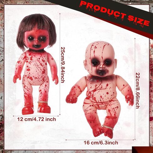4 Pcs Halloween Creepy Dolls, 10 Inch Bloody Zombie Haunted Dolls, Scary Hanging Ghost Haunted with Rope for Halloween Horror Decoration Outdoor Indoor Garden Party Decor (Red, Creepy) in Saudi Arabia