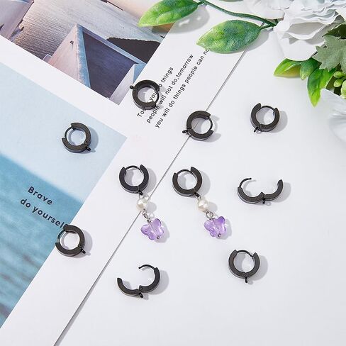 DICOSMETIC 12Pcs Huggie Hoop Earring Findings Stainless Steel Huggie Earring with Loop 15x13x4mm Leverback Earring Findings Hook Ring Earwire Connector for DIY Earrings Making, Hole: 1.4mm in Saudi Arabia