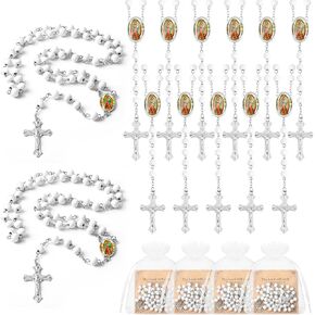 12/20/30 PCS 14 inch Lady of Guadalupe Bead Rosaries Wooden Rosary with Crucifix Necklace, Favors Catholic Gift Rosaries with Organza Bag for Baptism, for Men Women