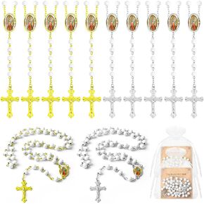 12/20/30 PCS 14 inch Lady of Guadalupe Bead Rosaries Wooden Rosary with Crucifix Necklace, Favors Catholic Gift Rosaries with Organza Bag for Baptism, for Men Women