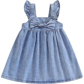 Summer Toddler Baby Girl Dress Denim Ruffle Backless Sleeveless Dress Kids Casual Dresses Princess Beach Sundress