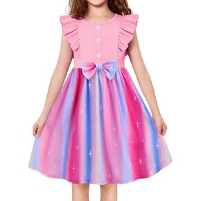 Arshiner Toddler Dress Girls Ruffle Sleeve Summer Dresses Cute Bow Tie Botton Down Party Sundress for 2-7 Years