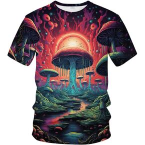 Men's Novelty Mushroom Planet Graphic Shirt Tee Top 3D Colorful Moon Printing T-Shirts