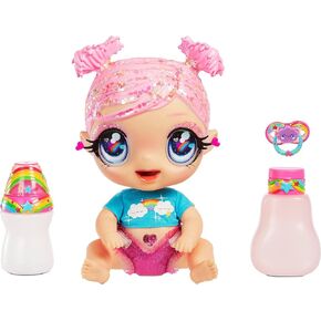MGA Entertainment Glitter BABYZ DREAMIA Stardust Baby Doll with 3 Magical Color Changes, Pink Hair Rainbow Outfit, Diaper, Bottle, Pacifier Accessories- Ages 3 4 5+ Years Old, Multicolor, (574842EUC)