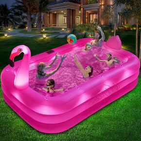 Inflatable Pool with Lights, 2024 Solar Flamingo Swimming Pool for Kids,Adults Inflatable Blow up Pool, Large Kiddie Pool, Durable Thickened 105"x65"x25" Inflatable Family Pool for Backyard,Outdoor