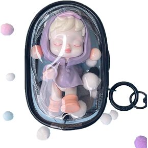 Clear Doll Display Bag Keychain for Mystery Box Mini Figures, Portable Small Hanging Blind Box Organizer Zipper Closure,Dustproof Collectibles Display Case (White)