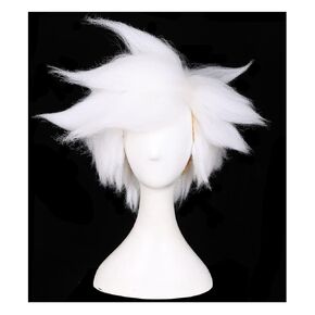 FantaLook Long Straight White with Gray Cosplay Wig with Red Bow and Hairclip for Women Halloween Costume