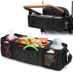 Wagon Parent Console Compatible with Wonderfold W4, Stroller Snack Tray Compatible with Keenz 7S+, Wagon Accessories with 2 Insulated Cup Holders, Black