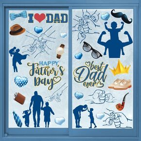 9 Sheet Father’s Day Window Clings Happy Fathers Day Stickers Large Best Dad Window Stickers I Love Dad Fathers Day Decorations for Dad Birthday Father’s Day Party Decor