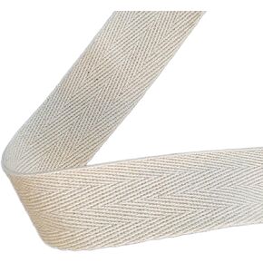 1 inch X 5 Yards Natural Cotton Twill Tape Herringbone Soft Fabric Webbing Strap Ribbon, Bias Binding Tape for Sewing Binding Gift Wrapping DIY Cloth Bag Holders Blanket Edge Sewing Supplies (Beige)