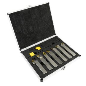 5/8" Shank Nickel Plated Turning Holders 7 Sets CNC Lathe Turning Tool Holders with Indexable Carbide Inserts for Turning Grooving Cutting Threading