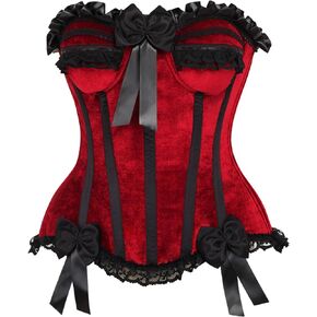 Daisy corsets Womens Top Drawer Dark Red Velvet Steel Boned Burlesque CorsetCorset
