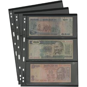 10Pcs Standard 9-Hole Black Double-Sided Album Inner Sheets Card Stamp Banknote Collection Album Inserts Pages For Coin Collecting And Supplies (6 Pockets)
