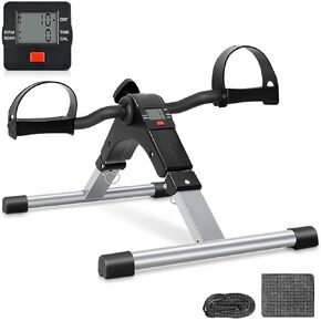 Uten Folding Pedal Exerciser, Under Desk Bike Pedal Exerciser, Mini Under Desk Exercise Bike Foot Hand Cycle Portable, Arm and Leg Exercise Peddler Machine with LCD Monitor, Leg Exercise Equipment