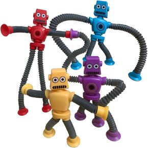 Pop Tubes Robot Toy, 4 Packs Fidget Toys Telescopic Suction Cup Robotics Autism Sensory Toys for Toddlers Boys Girls Educational Classroom Treasure Box Stretchy Robots Party Favors