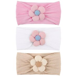 3 Pcs Baby Flower Headbands Baby Girls Nylon Headbands Soft Hairbands Handmade Hair Accessories for Newborn Infant Toddlers