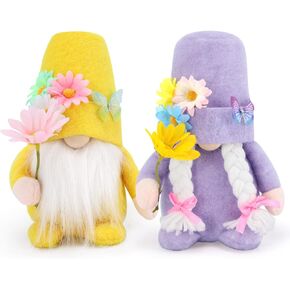 CiyvoLyeen 2PCS Spring Gnomes Yellow and Purple Stuffed Gnomes for Tiered Tray Decor Rustic Farmhouse Spring Home Mothers Day Decoration for MOM Girlfriend Wife Grandmother, for Women